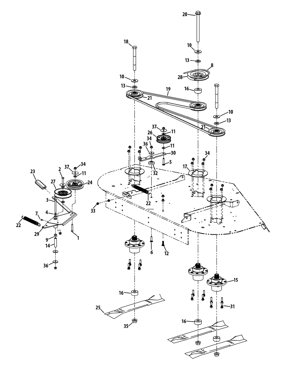 Mower Spindle Assembly 60-Inch Diagram and Parts List for S6031-KW LP-53AP8DU6750-852cc Cub Cadet Lawn Tractor